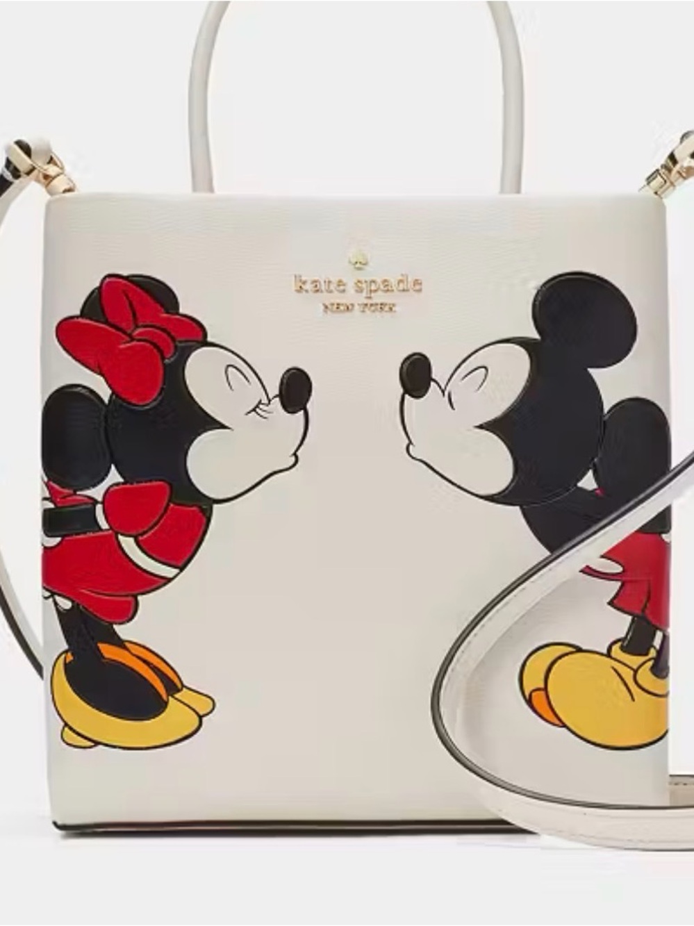 kate spade White Leather Minnie & Mickey Kiss Tote